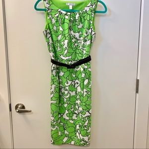 Bold Pattern Dress with Belt Accent